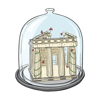 Marraum illustration of a building in a jar