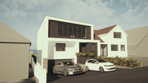 A computer generated image of the front elevation of a major renovation in Newquay, Cornwall