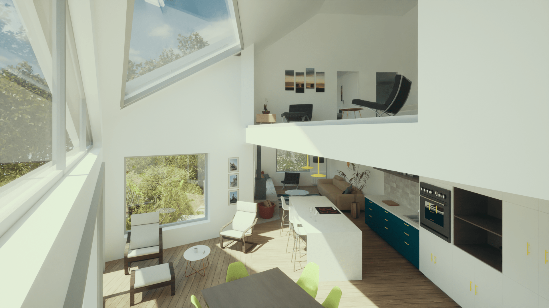 computer render of mezzanine level with lots of glazing