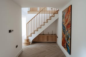 wood staircase in modern renovation