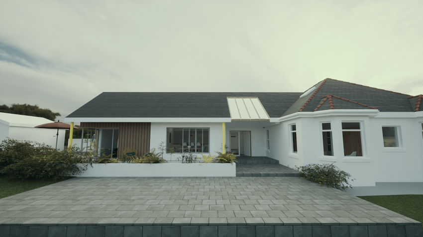 render of external view of extension to bungalow in mid cornwall