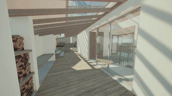 computer render of external house renovation with solar shading