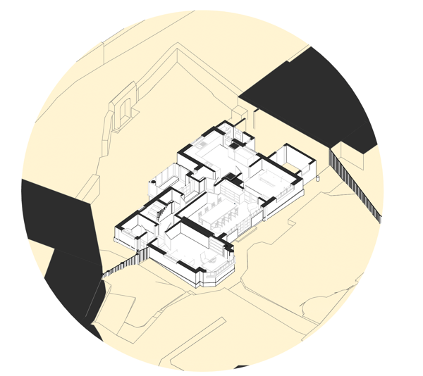 3d cut floorplan showing the ground floor layout