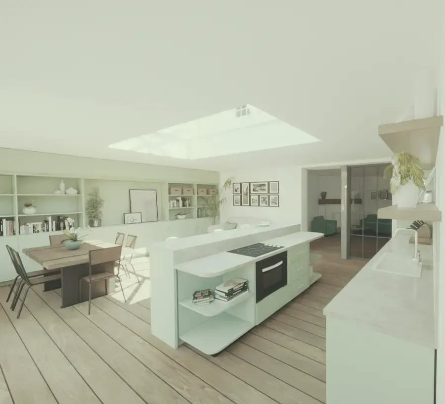 render of light filled kitchen