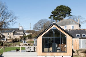 timber clad extension with large glazed window