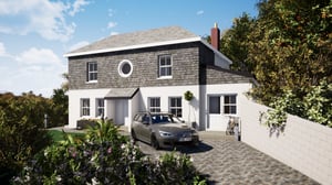 detached house with front garden and car parked in the driveway