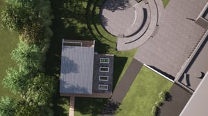 Aerial view of 3D modern architectural design